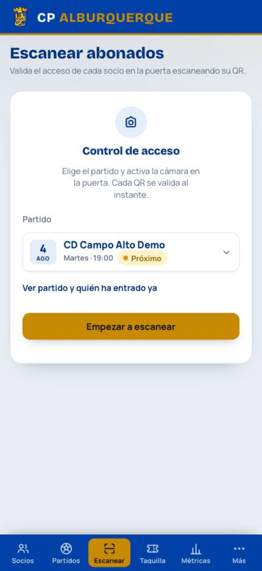 Escáner móvil demo de carnets QR de CP Alburquerque