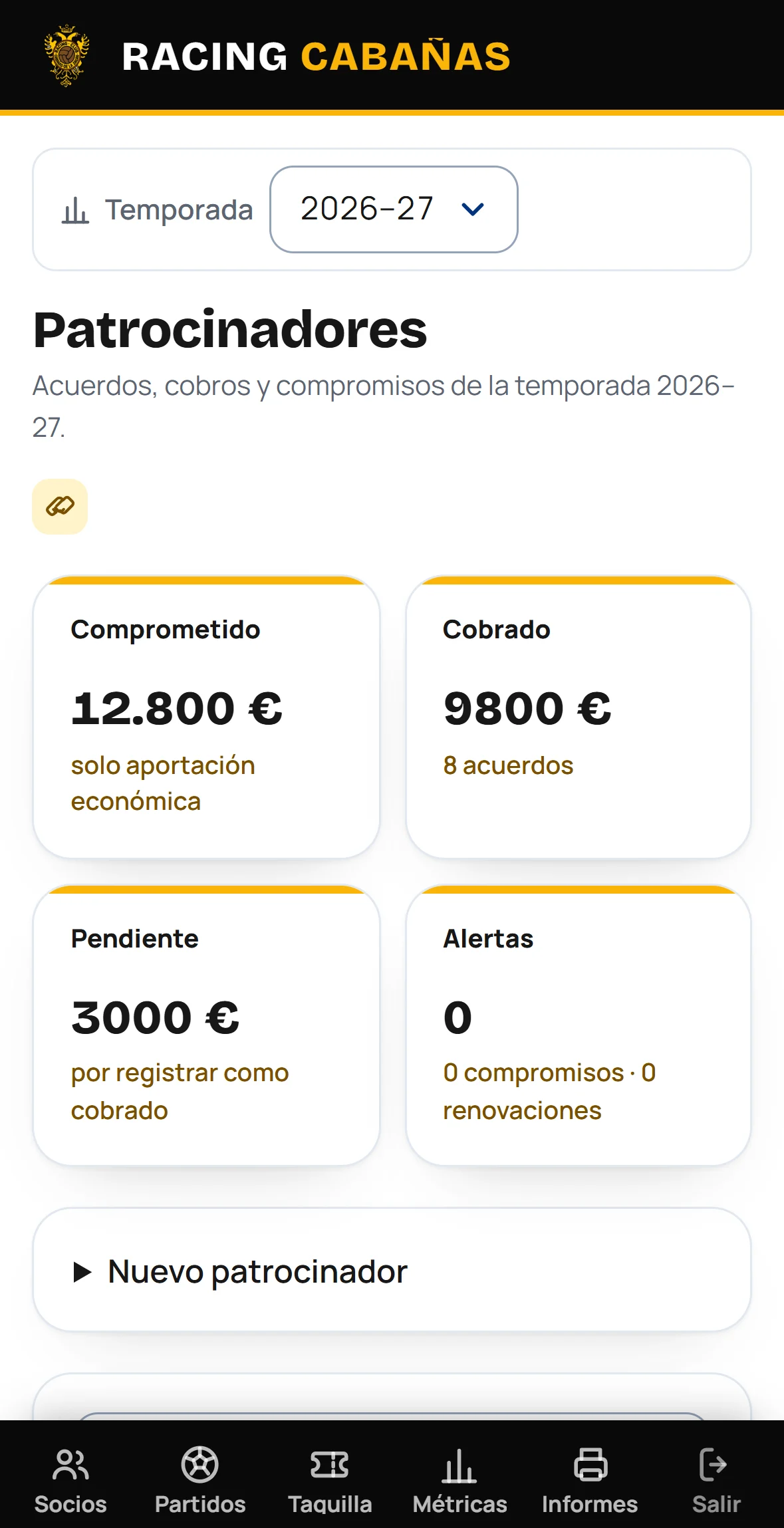 Racing Club Cabañas sponsors: fictional companies with example agreements, payments and commitments